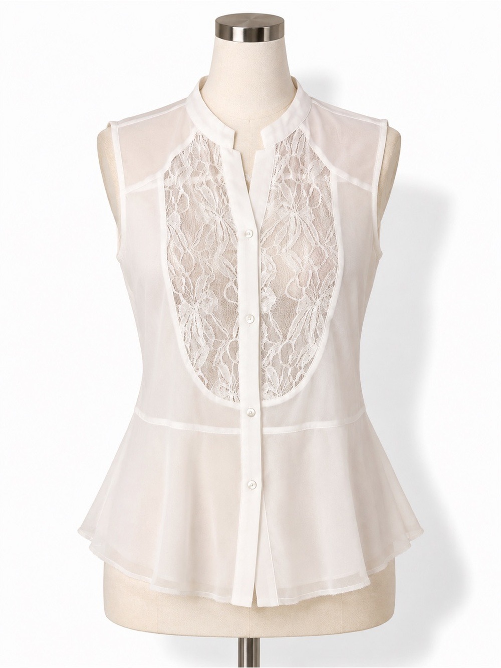 Margo & Sebastian White Sheer Lace Sleeveless Blouse Size L